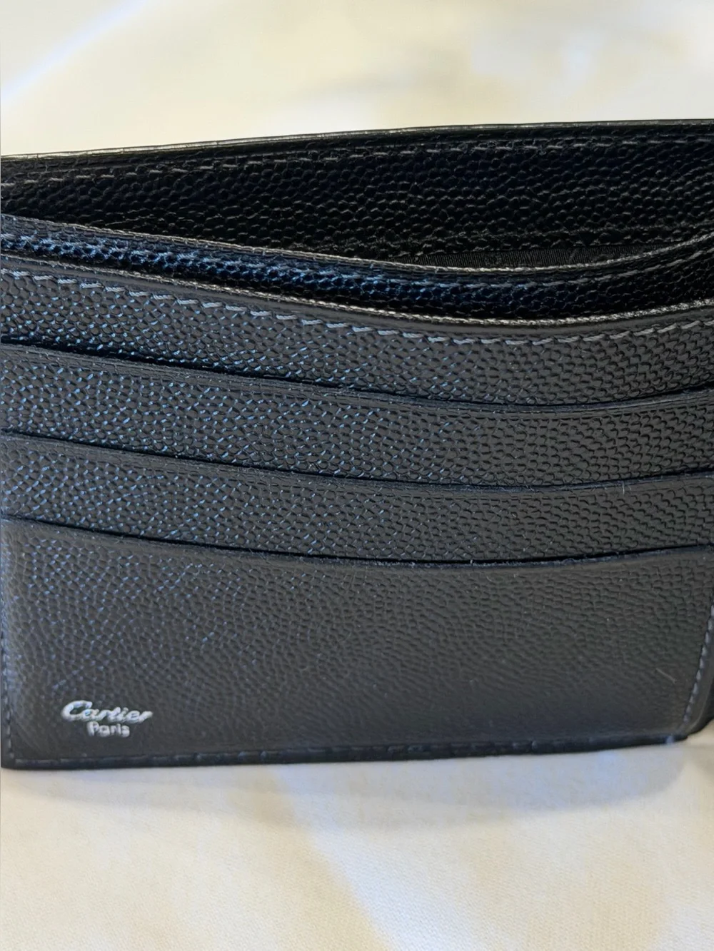 Vintage Santos de Cartier Black Grained Leather Bifold Wallet Luxury